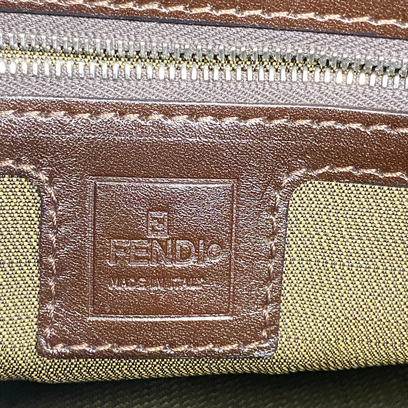 【6he4681】フェンディ ハンドバッグ ズッカ マンマバケット ナイロンキャンバス ブラウン シルバー金具【中古】レディース