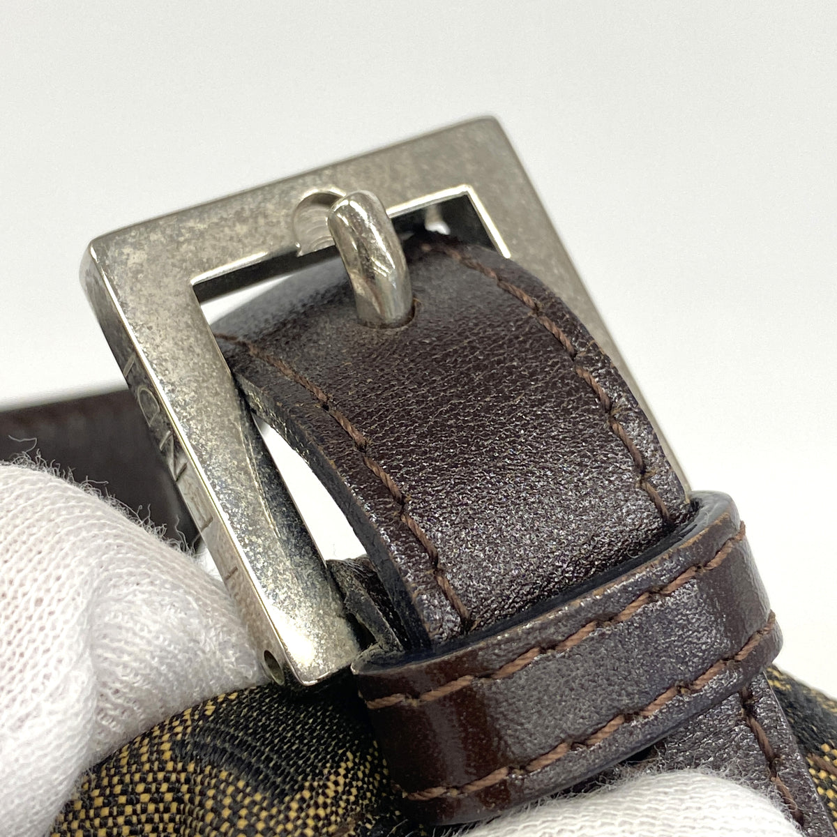 【6he4681】フェンディ ハンドバッグ ズッカ マンマバケット ナイロンキャンバス ブラウン シルバー金具【中古】レディース