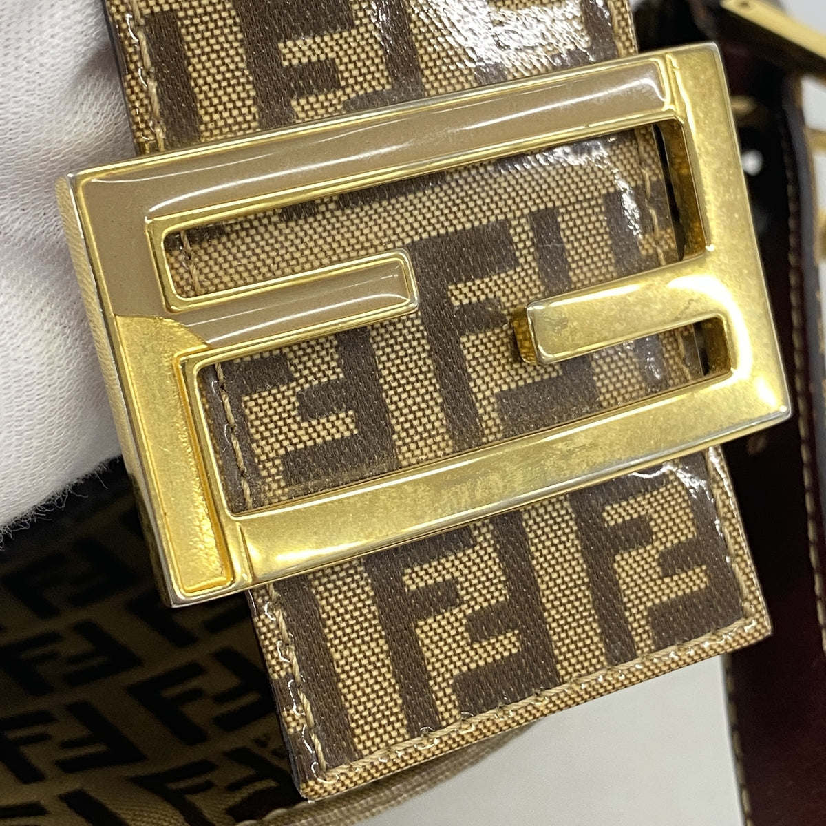 【6he4683】フェンディ ハンドバッグ ズッキーノ コーティングキャンバス ブラウン ゴールド金具【中古】レディース