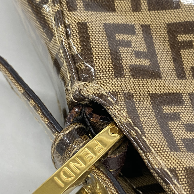 【6he4683】フェンディ ハンドバッグ ズッキーノ コーティングキャンバス ブラウン ゴールド金具【中古】レディース