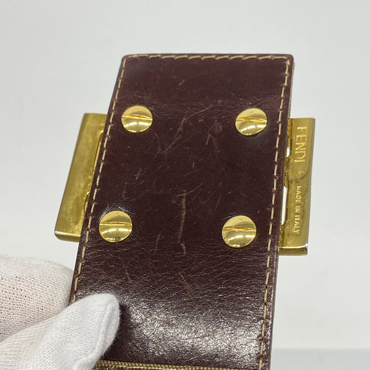 【6he4683】フェンディ ハンドバッグ ズッキーノ コーティングキャンバス ブラウン ゴールド金具【中古】レディース