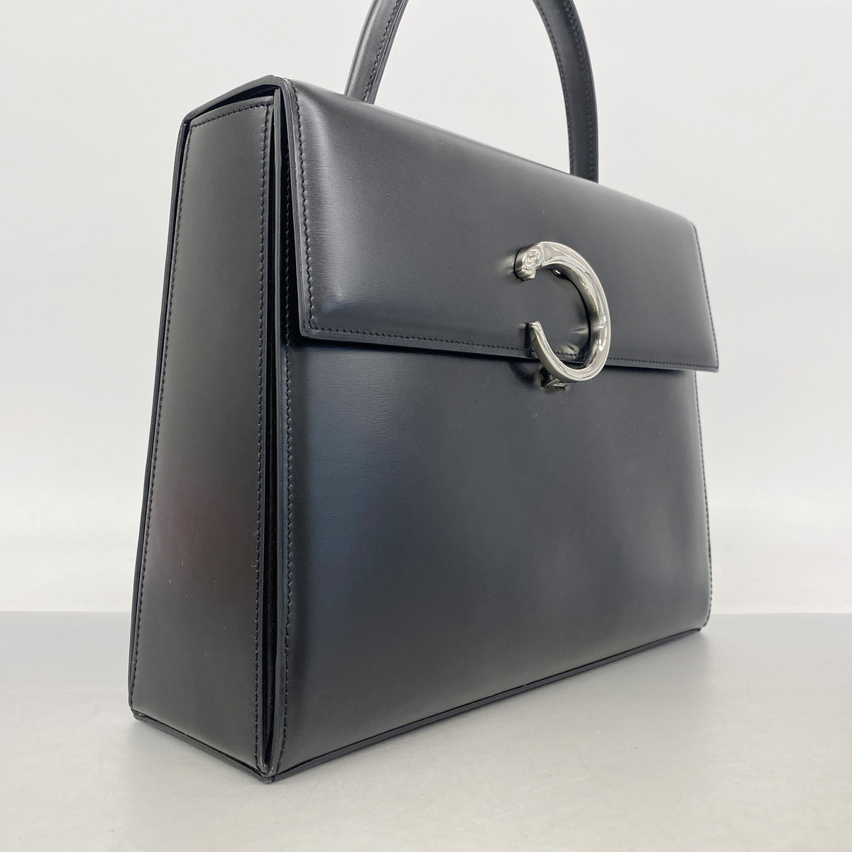 【6he4688】カルティエ ハンドバッグ パンテール レザー ブラック シルバー金具【中古】レディース