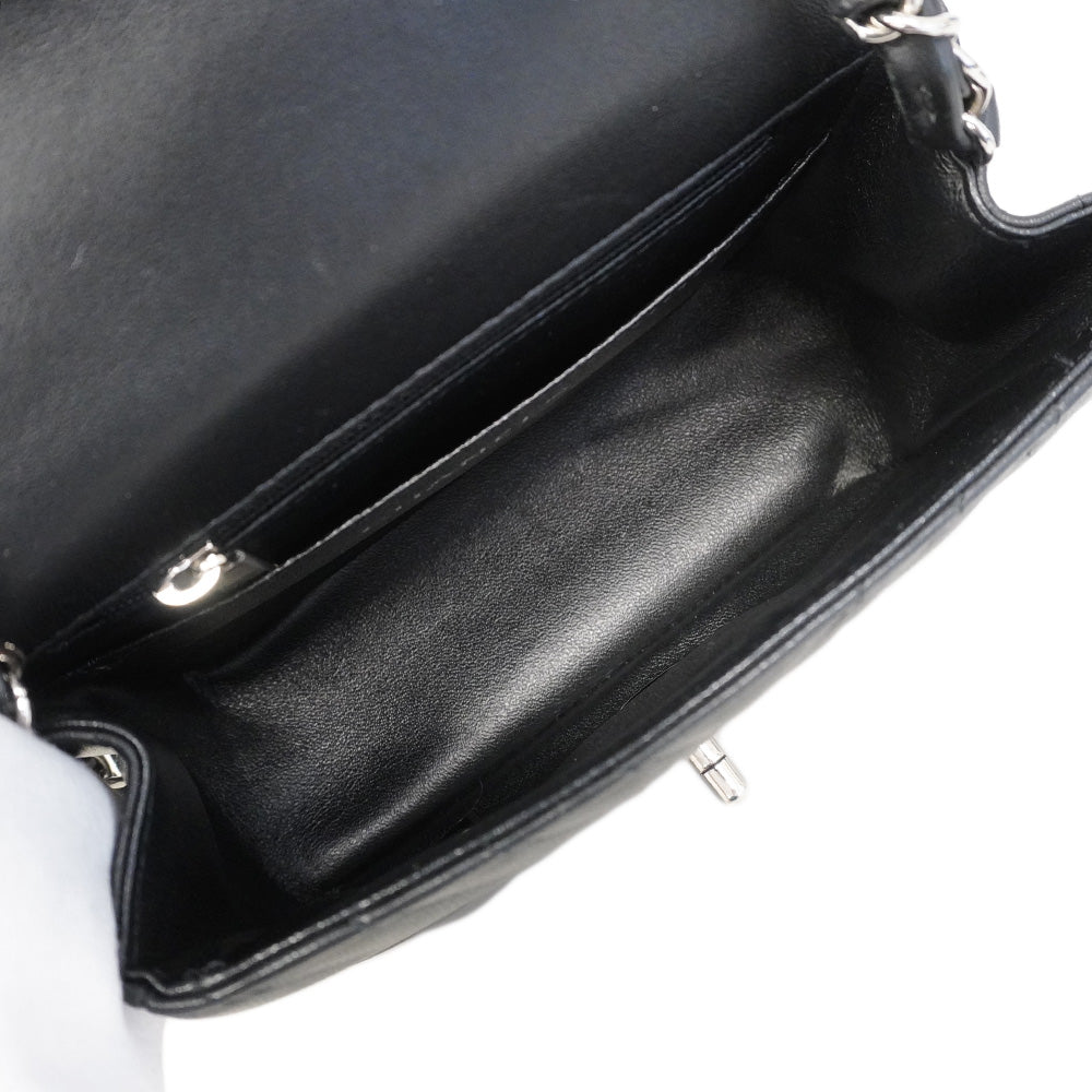 【6he4696】シャネル ショルダーバッグ チェーンショルダー シェブロン ラムスキン ブラック シルバー金具【中古】レディース
