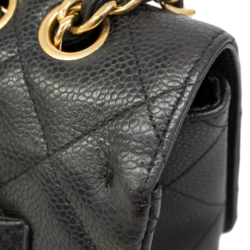 【6he4697】シャネル ショルダーバッグ デカマトラッセ Wチェーン キャビアスキン ブラック ゴールド金具【中古】レディース
