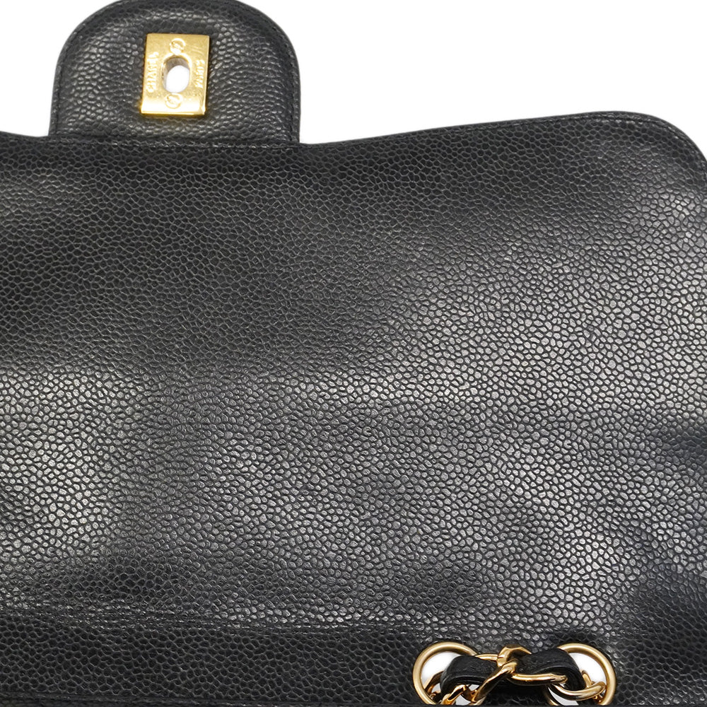 【6he4697】シャネル ショルダーバッグ デカマトラッセ Wチェーン キャビアスキン ブラック ゴールド金具【中古】レディース
