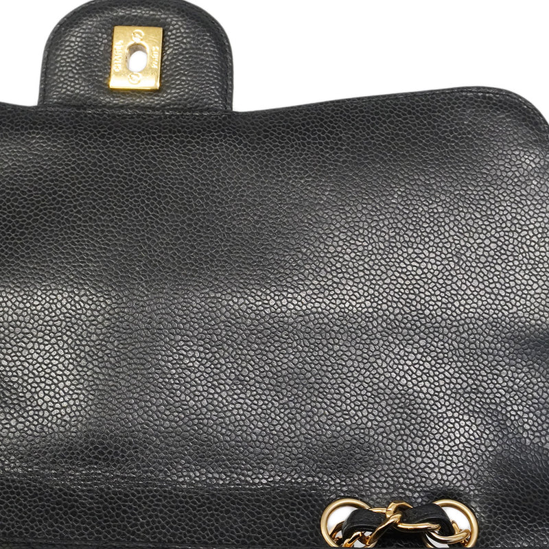 【6he4697】シャネル ショルダーバッグ デカマトラッセ Wチェーン キャビアスキン ブラック ゴールド金具【中古】レディース