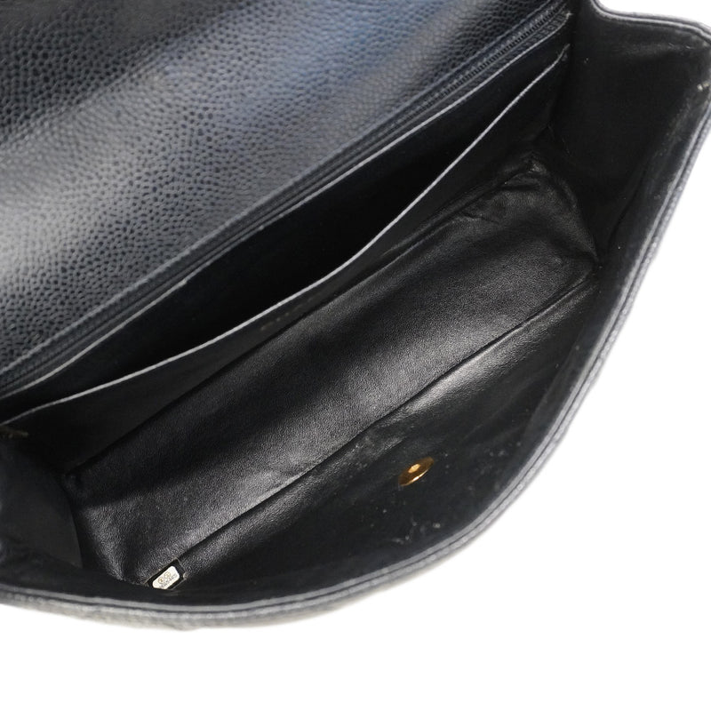 【6he4697】シャネル ショルダーバッグ デカマトラッセ Wチェーン キャビアスキン ブラック ゴールド金具【中古】レディース