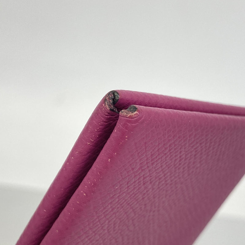 【6he4698】エルメス カードケース カルヴィ ヴォーエプソン ローズパープル シルバー金具 A刻印【中古】レディース