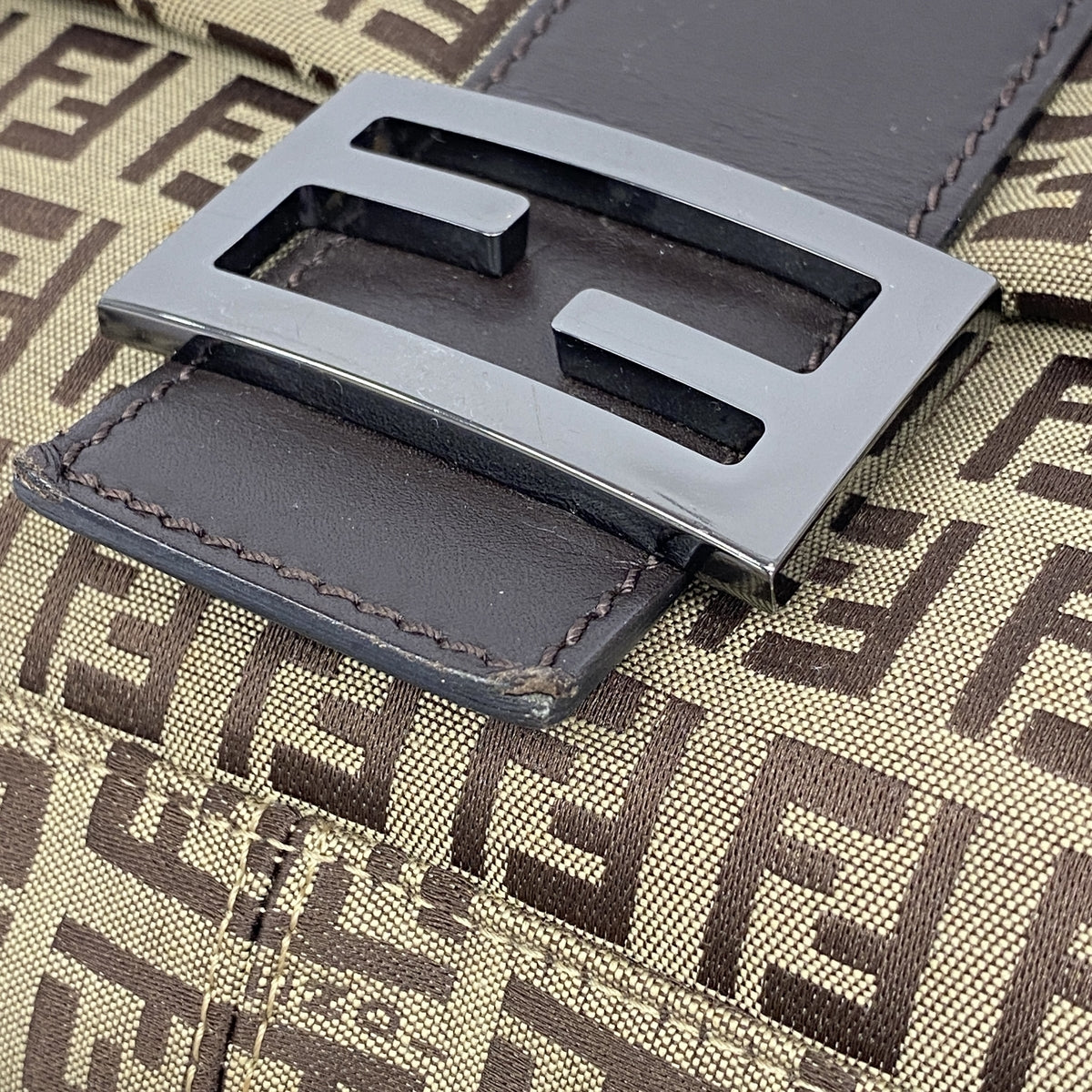 【6he4703】フェンディ ハンドバッグ ズッキーノ マンマバケット ナイロンキャンバス ベージュ シルバー金具【中古】レディース