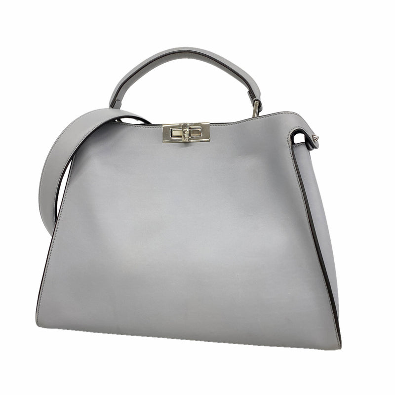 【6he4704】フェンディ ハンドバッグ ピーカブー エッセンシャル レザー グレー シルバー金具 2wayバッグ【中古】レディース
