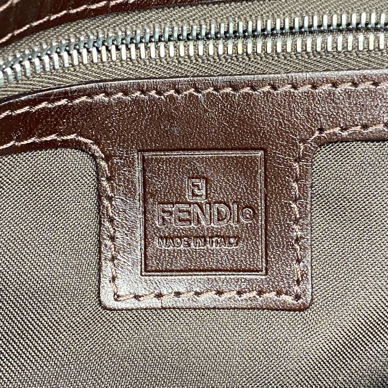 【6he4705】フェンディ ハンドバッグ ズッカ マンマバケット ナイロンキャンバス ブラウン シルバー金具【中古】レディース