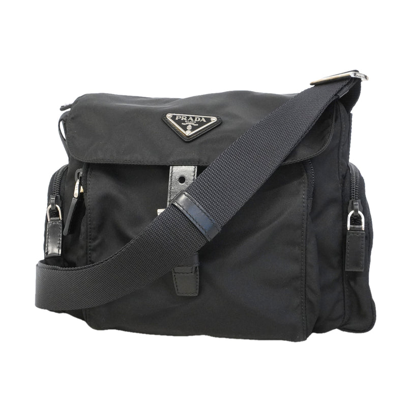 【6he4708-k】プラダ ショルダーバッグ テスート ナイロン ブラック シルバー金具【中古】レディース