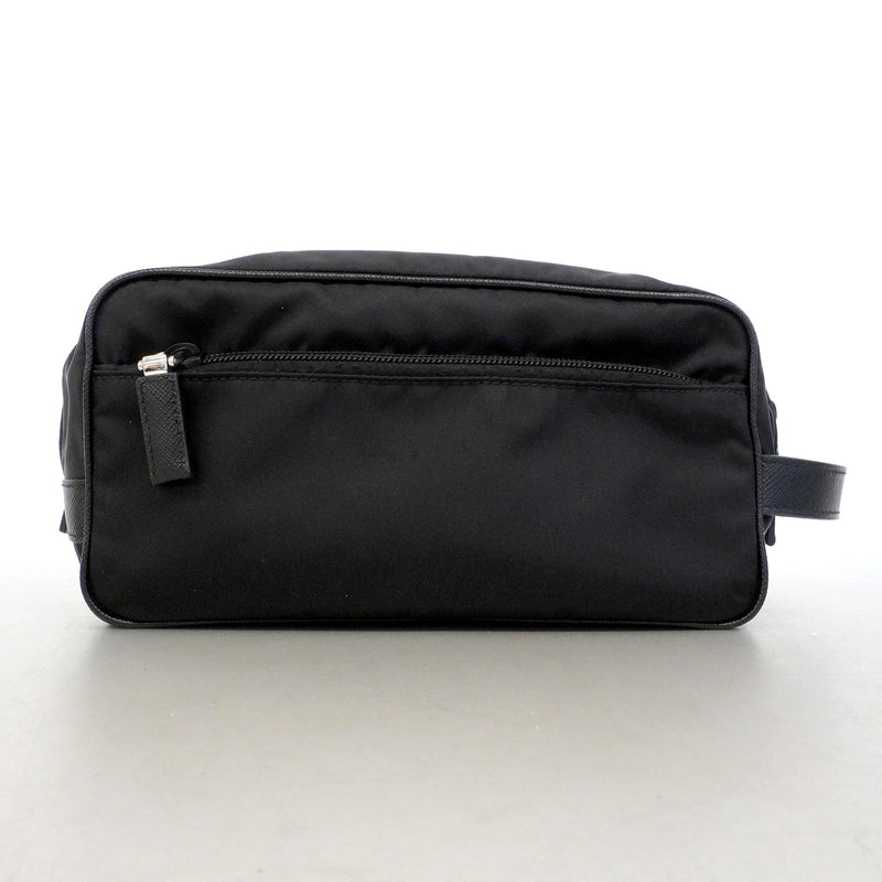 【6he4709-k】プラダ ポーチ テスート ナイロン ブラック シルバー金具【中古】メンズ レディース ユニセックス