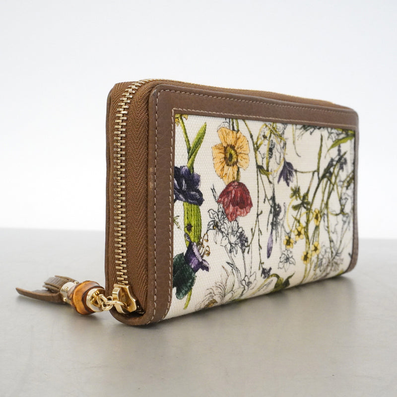 【6he4712-k】グッチ 長財布 バンブー フローラ 307984 キャンバス ブラウン ゴールド金具【中古】