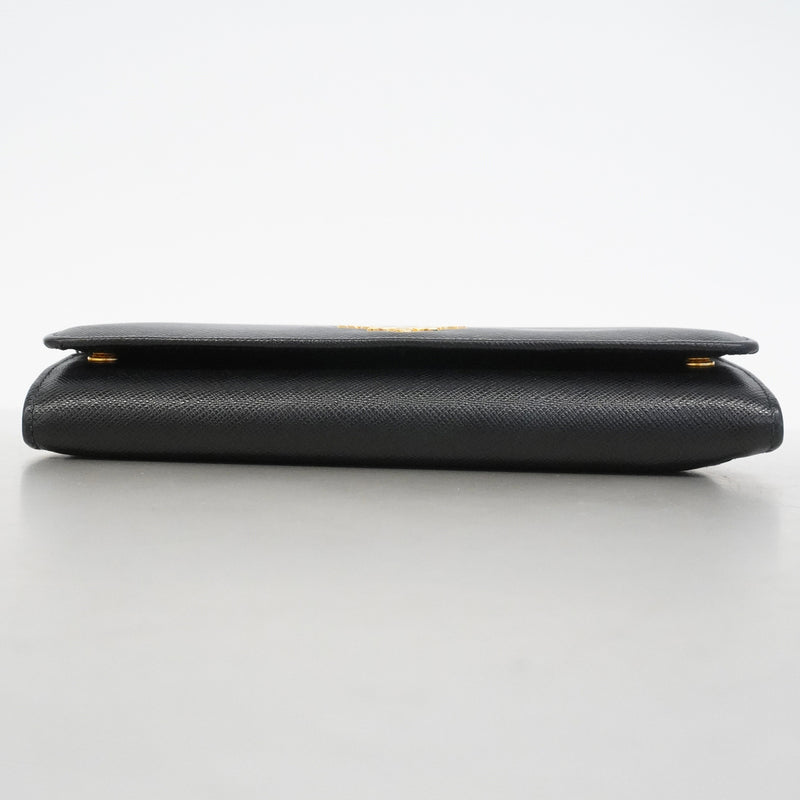 【6he4716-k】プラダ 長財布 サフィアーノ レザー ブラック ゴールド金具【中古】レディース