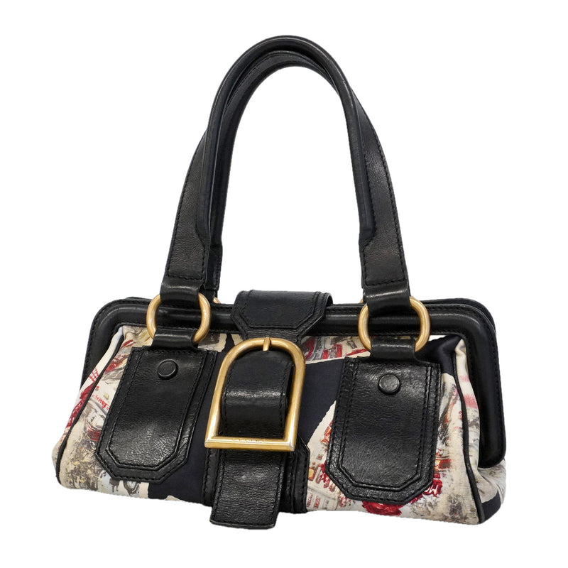 【6he4718-k】セリーヌ ハンドバッグ キャンバス マルチカラー ブラック ゴールド金具【中古】レディース