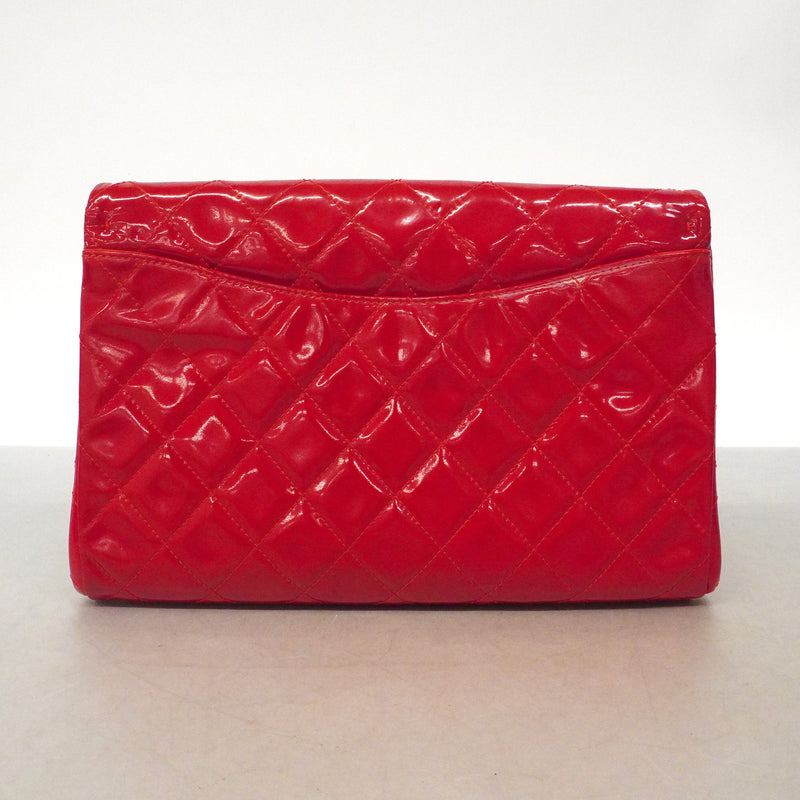 【6he4729】シャネル ショルダーバッグ マトラッセ チェーンショルダー パテントレザー レッド シルバー金具【中古】レディース