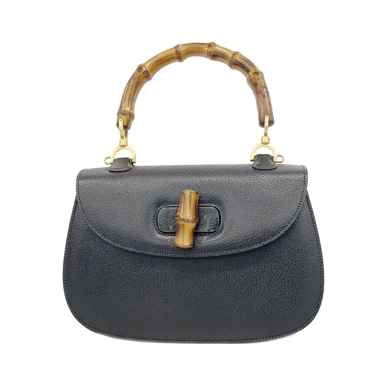 【6he4740-k】グッチ ハンドバッグ バンブー 000 2029 0633 レザー ブラック ゴールド金具【中古】レディース