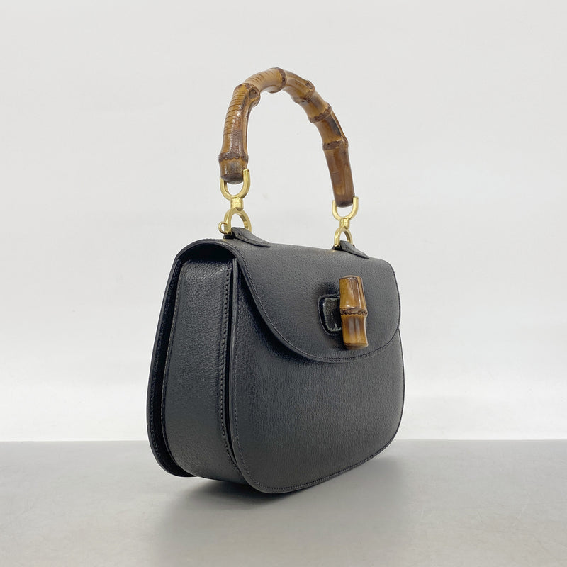 【6he4740-k】グッチ ハンドバッグ バンブー 000 2029 0633 レザー ブラック ゴールド金具【中古】レディース