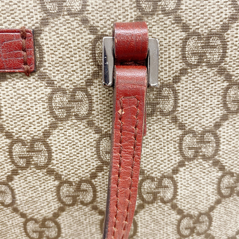 【6he4741-k】グッチ トートバッグ GGスプリーム 117551 PVC ブラウン レッド シルバー金具【中古】レディース