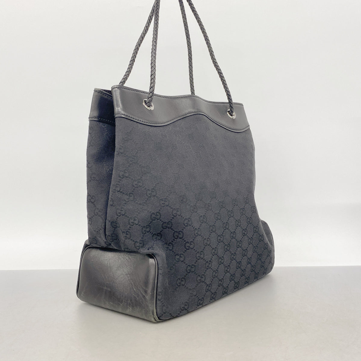 【6he4743-k】グッチ トートバッグ GGキャンバス 109141 キャンバス ブラック シルバー金具【中古】レディース