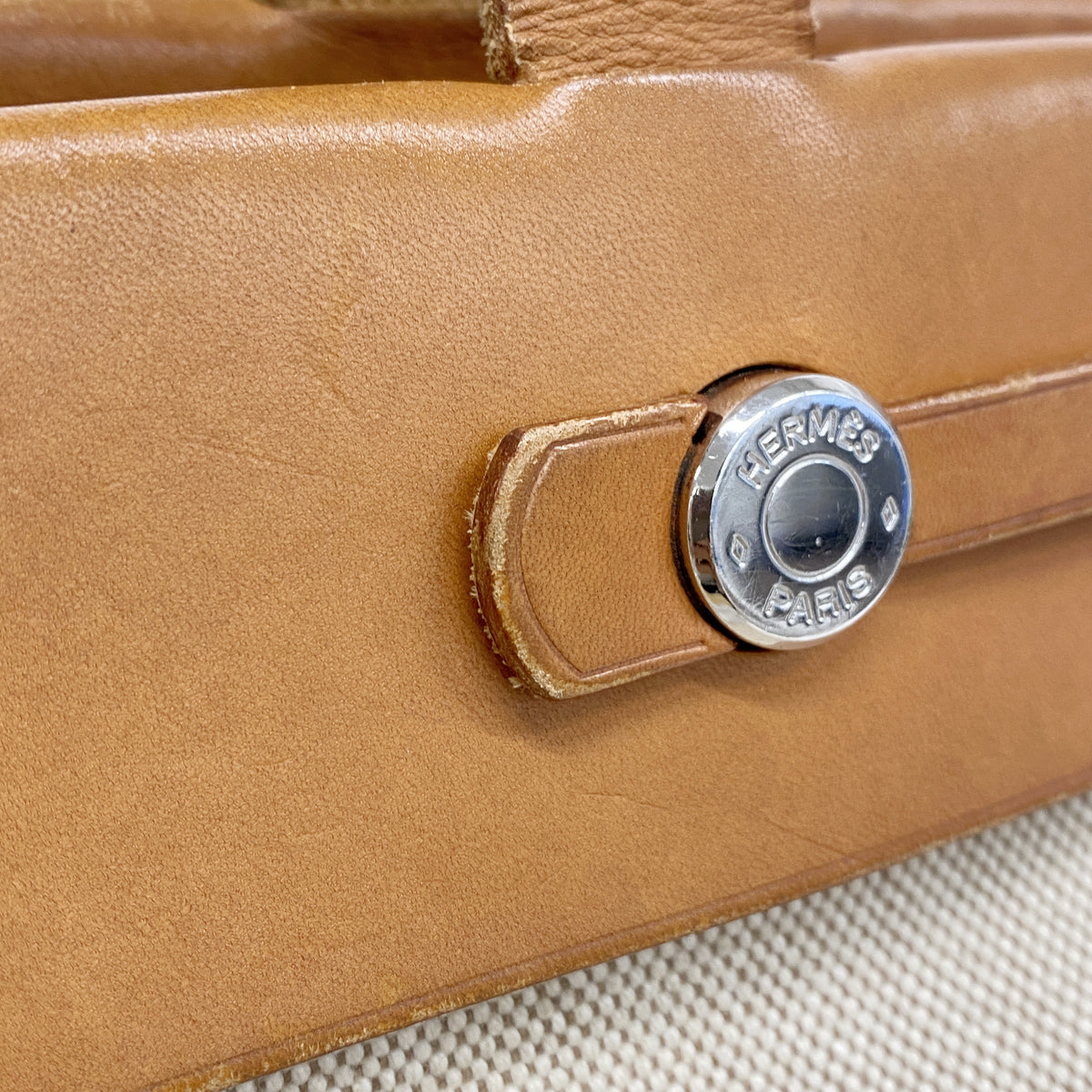 【6he4745】エルメス トートバッグ エールバッグカバスMM トワルアッシュ ナチュラル シルバー金具 □F刻印【中古】レディース
