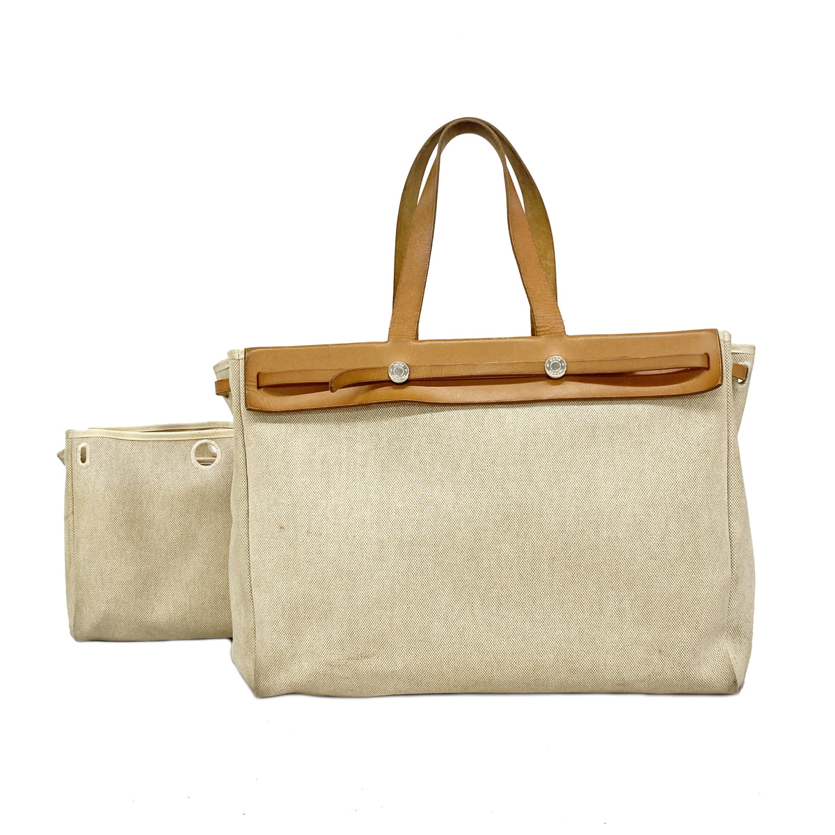 【6he4745】エルメス トートバッグ エールバッグカバスMM トワルアッシュ ナチュラル シルバー金具 □F刻印【中古】レディース