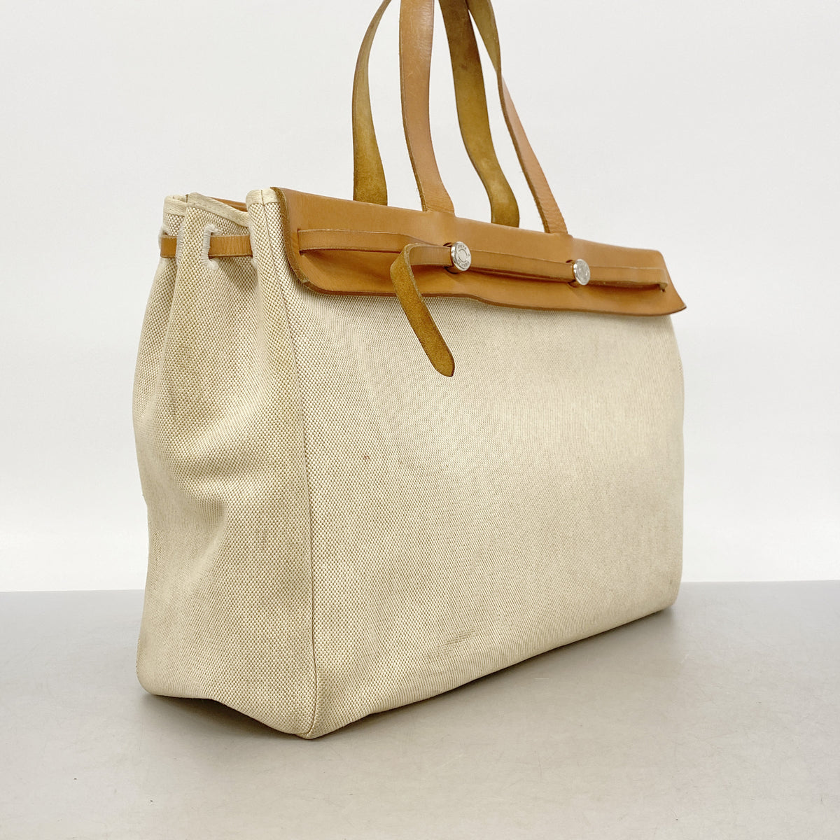 【6he4745】エルメス トートバッグ エールバッグカバスMM トワルアッシュ ナチュラル シルバー金具 □F刻印【中古】レディース
