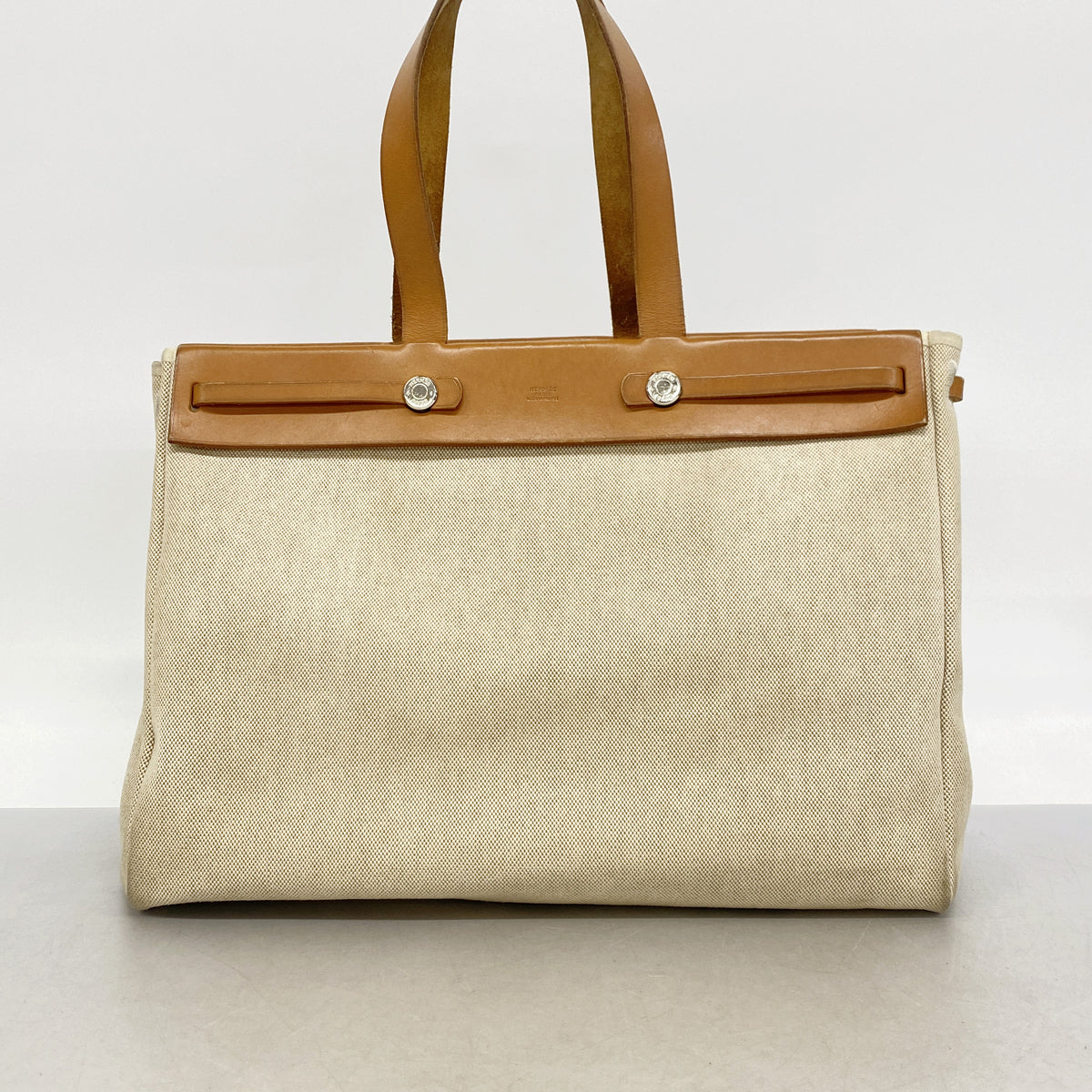 【6he4745】エルメス トートバッグ エールバッグカバスMM トワルアッシュ ナチュラル シルバー金具 □F刻印【中古】レディース