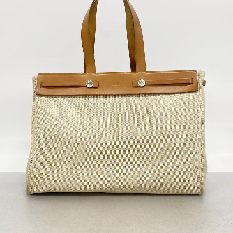 【6he4745】エルメス トートバッグ エールバッグカバスMM トワルアッシュ ナチュラル シルバー金具 □F刻印【中古】レディース