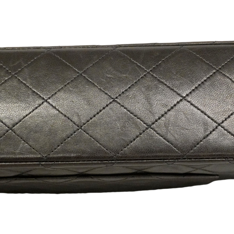 【6he4756】シャネル ショルダーバッグ マトラッセ Wフラップ Wチェーン ラムスキン ブラック ゴールド金具【中古】レディース