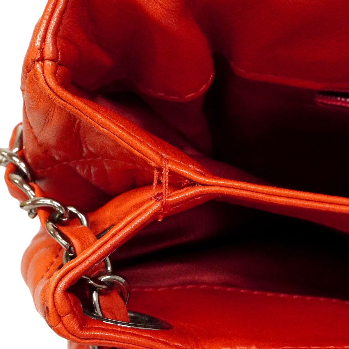 【6he4758】シャネル ショルダーバッグ マトラッセ Wチェーン ラムスキン レッド シルバー金具【中古】レディース