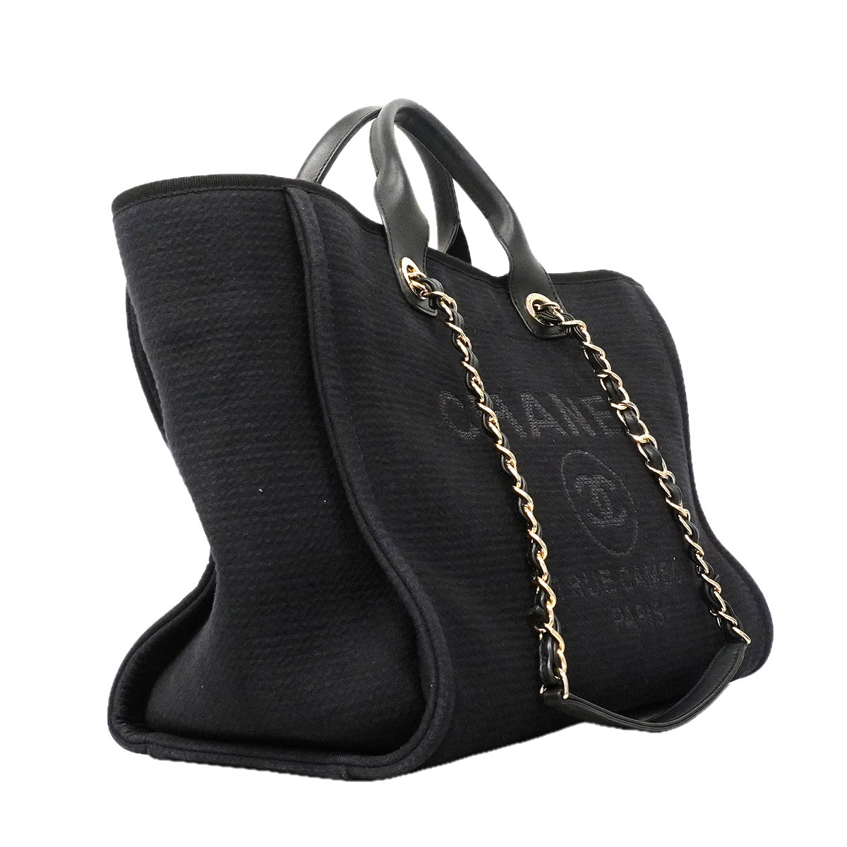 【6he4761】シャネル チェーントート ドーヴィル キャンバス ブラック シャンパンゴールド金具 2wayバック【中古】レディース