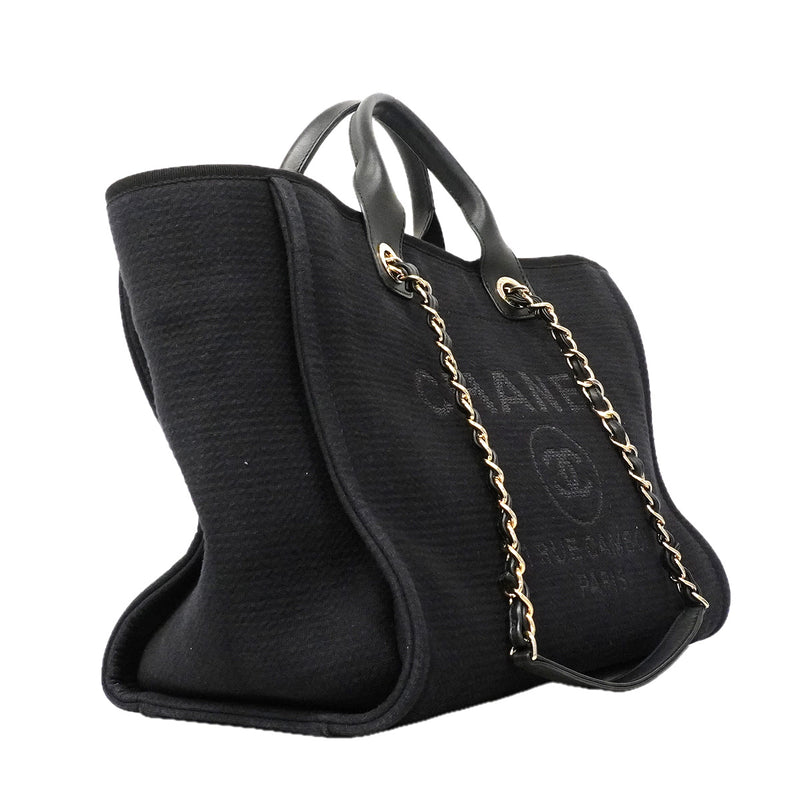 【6he4761】シャネル チェーントート ドーヴィル キャンバス ブラック シャンパンゴールド金具 2wayバック【中古】レディース