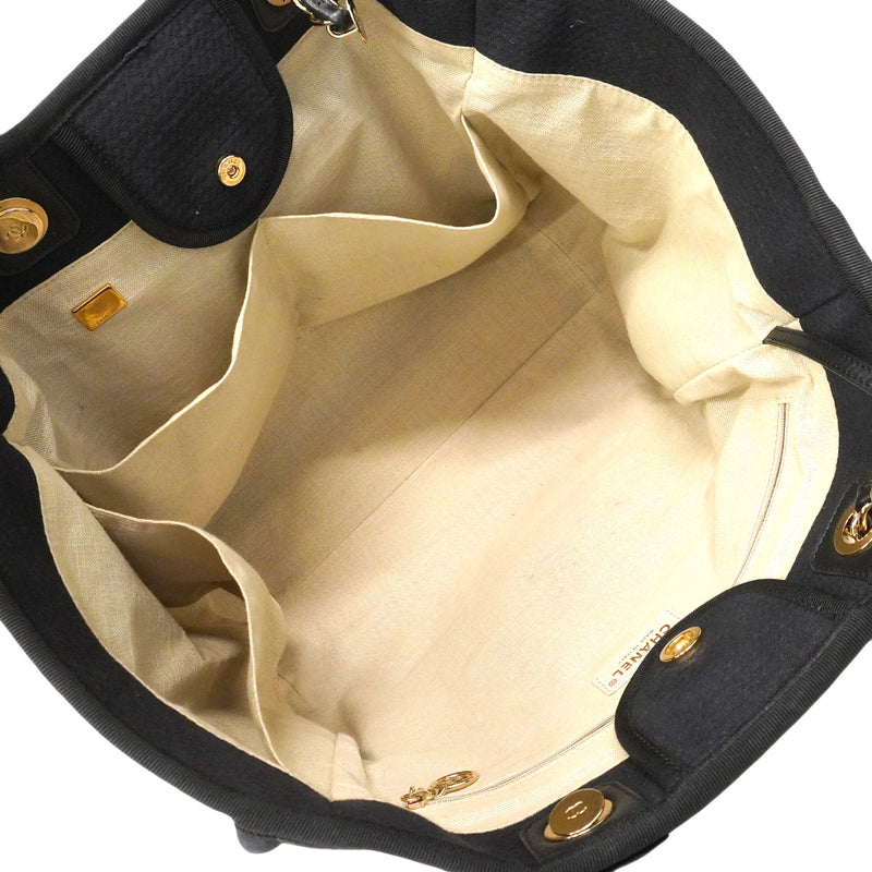 【6he4761】シャネル チェーントート ドーヴィル キャンバス ブラック シャンパンゴールド金具 2wayバック【中古】レディース