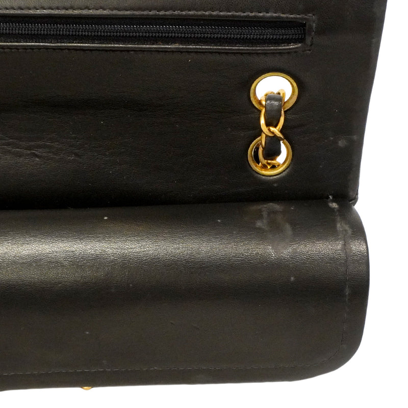 【6he4763】シャネル ショルダーバッグ マトラッセ Wフラップ Wチェーン ラムスキン ブラック ゴールド金具【中古】レディース