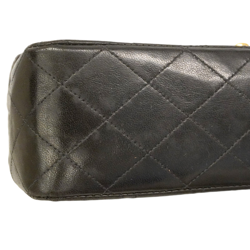 【6he4763】シャネル ショルダーバッグ マトラッセ Wフラップ Wチェーン ラムスキン ブラック ゴールド金具【中古】レディース