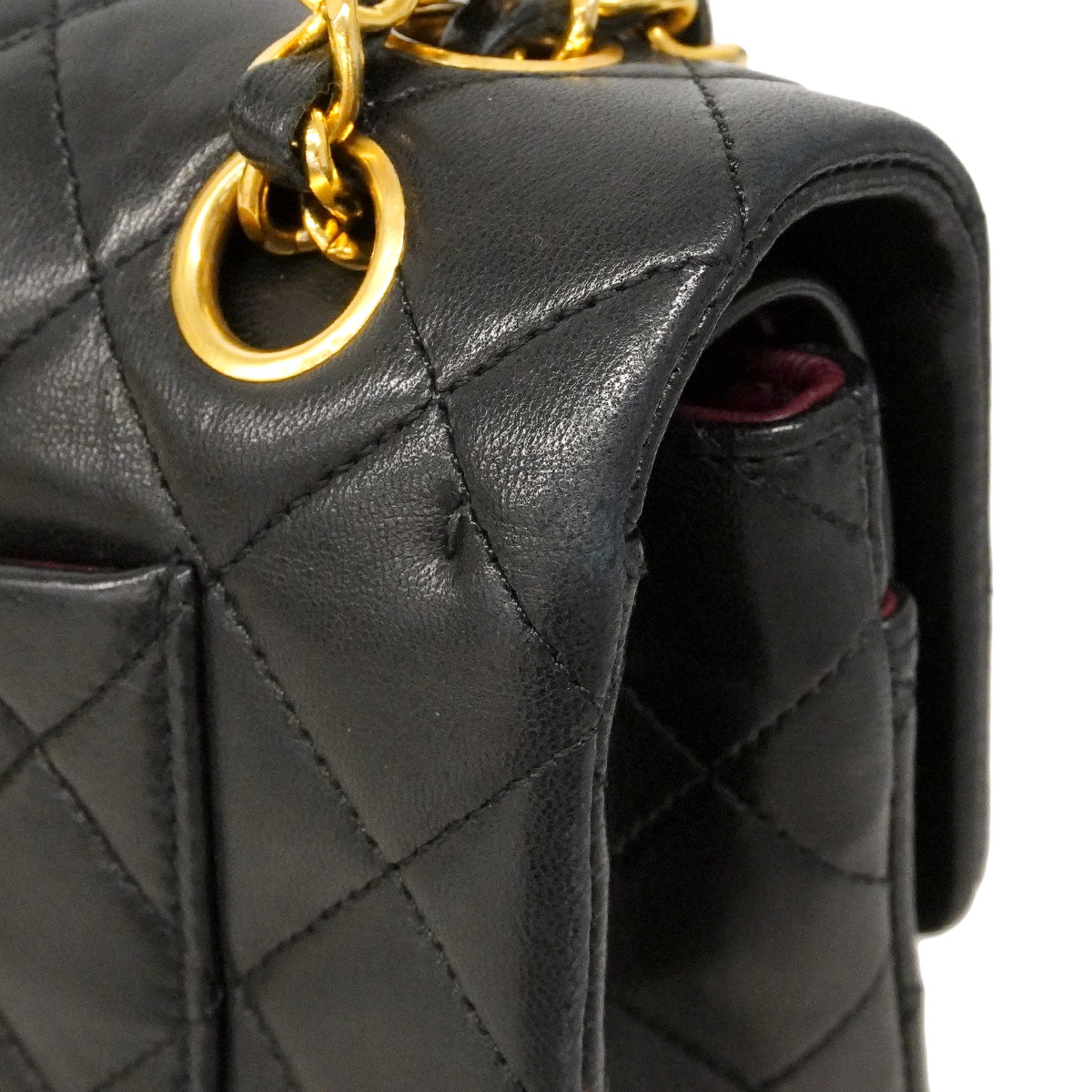 【6he4764】シャネル ショルダーバッグ マトラッセ Wフラップ Wチェーン ラムスキン ブラック ゴールド金具【中古】レディース