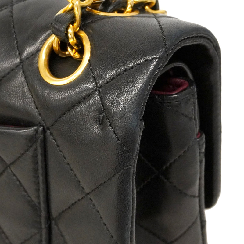【6he4764】シャネル ショルダーバッグ マトラッセ Wフラップ Wチェーン ラムスキン ブラック ゴールド金具【中古】レディース