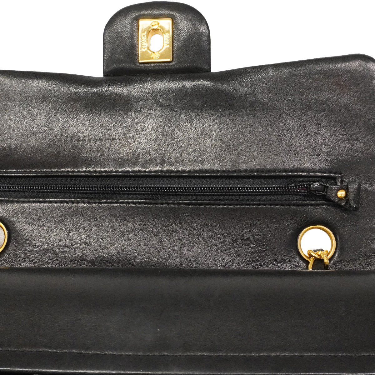 【6he4764】シャネル ショルダーバッグ マトラッセ Wフラップ Wチェーン ラムスキン ブラック ゴールド金具【中古】レディース