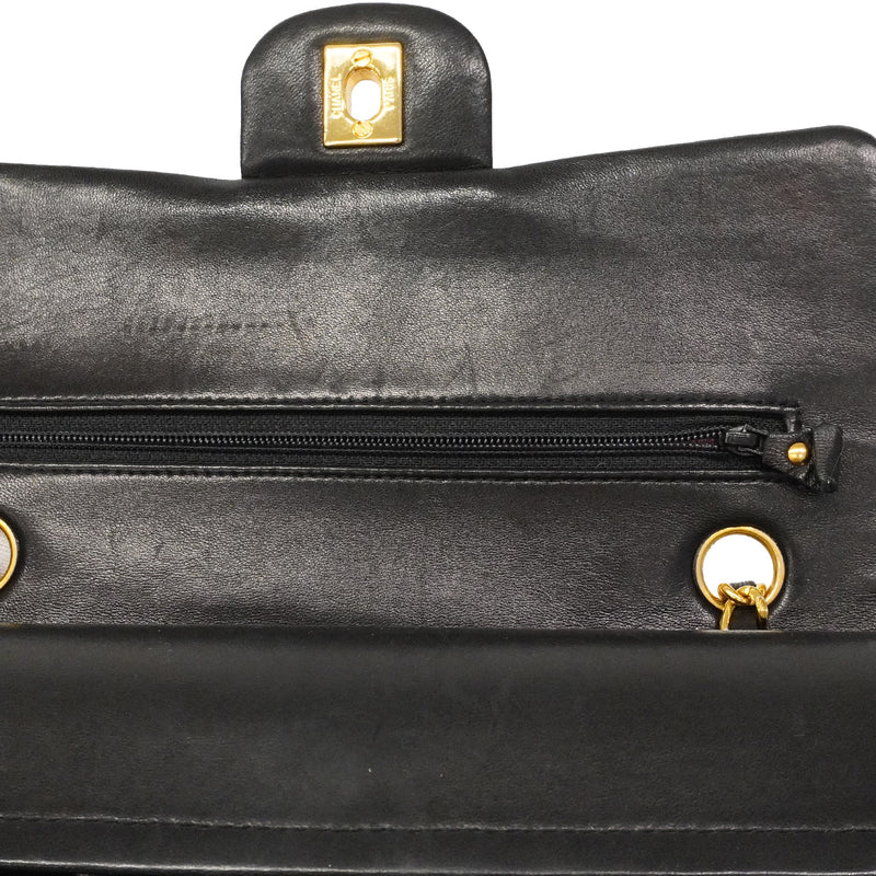 【6he4764】シャネル ショルダーバッグ マトラッセ Wフラップ Wチェーン ラムスキン ブラック ゴールド金具【中古】レディース