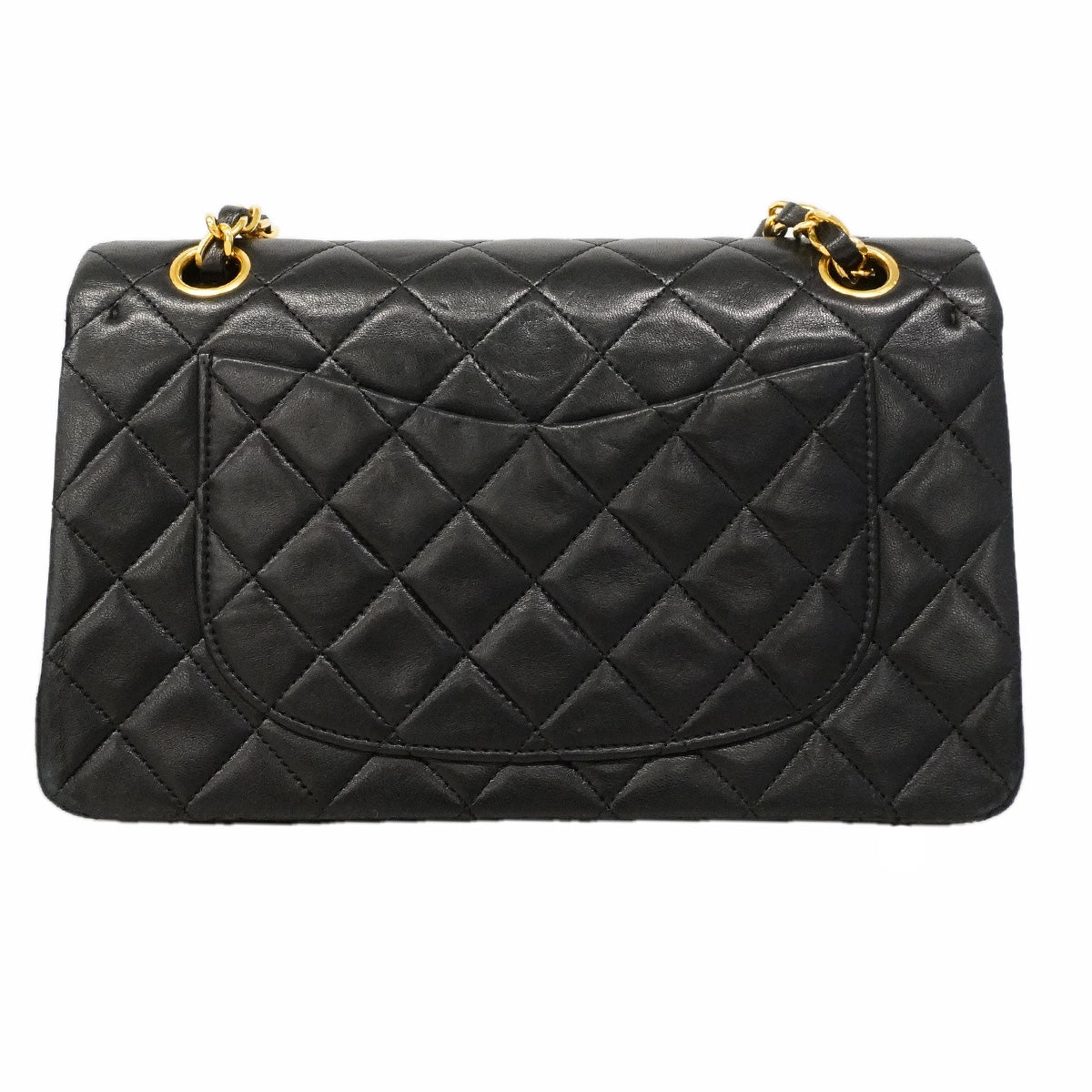 【6he4764】シャネル ショルダーバッグ マトラッセ Wフラップ Wチェーン ラムスキン ブラック ゴールド金具【中古】レディース