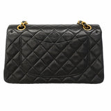 【6he4764】シャネル ショルダーバッグ マトラッセ Wフラップ Wチェーン ラムスキン ブラック ゴールド金具【中古】レディース
