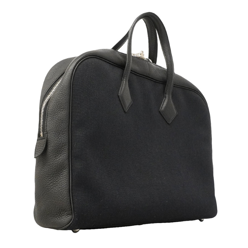 【6he4766】エルメス ブリーフケース ヴィクトリア2H12 トリヨンクレマンス トワルオフィシエ ブラック シルバー金具 D刻印【中古】メンズ