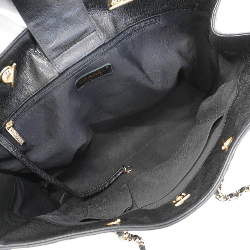 【6he4768】シャネル チェーントート マトラッセ キャビアスキン ブラック シャンパンゴールド金具【中古】レディース