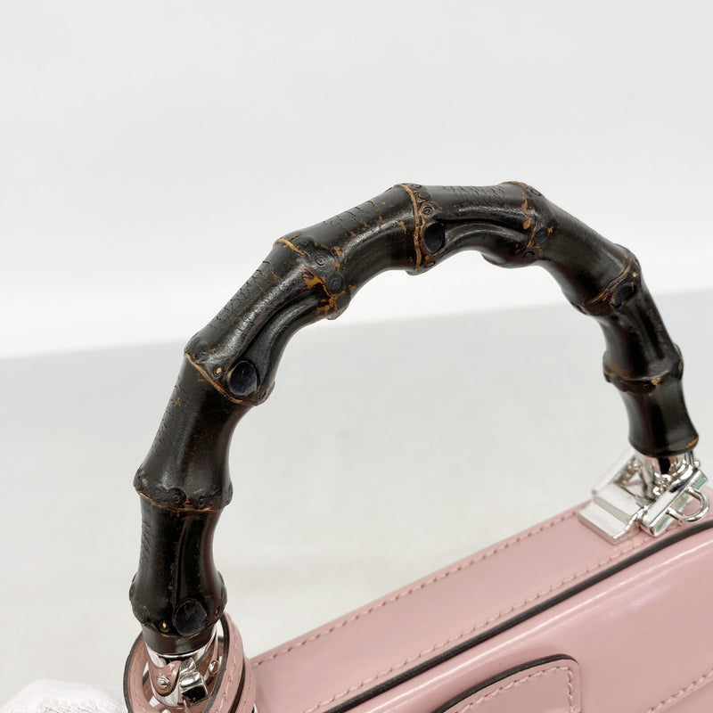 【6he4772-k】グッチ ハンドバッグ バンブー 353522 レザー ピンク シルバー金具【中古】レディース
