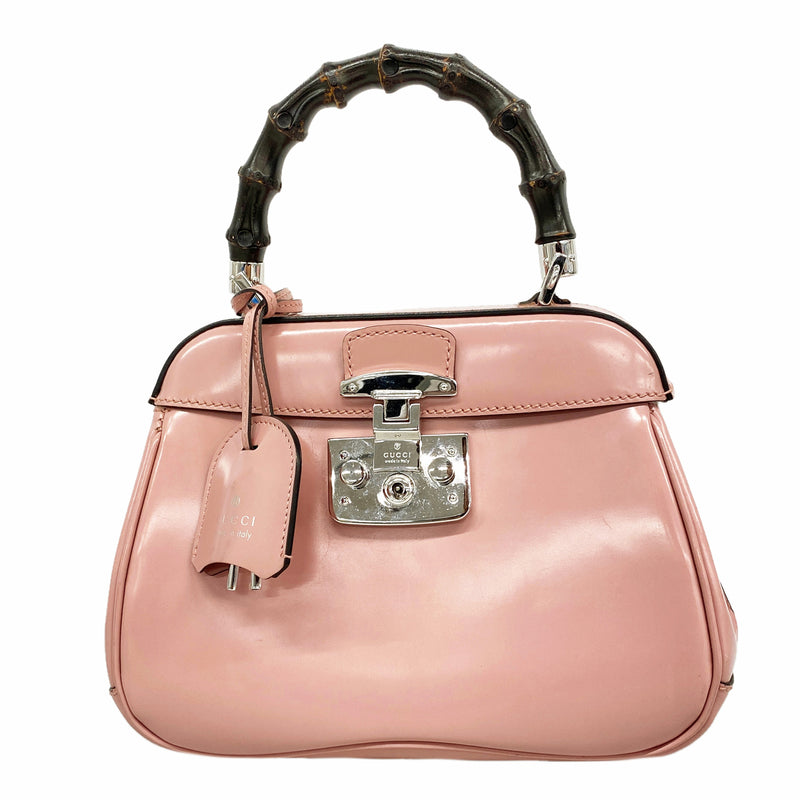 【6he4772-k】グッチ ハンドバッグ バンブー 353522 レザー ピンク シルバー金具【中古】レディース