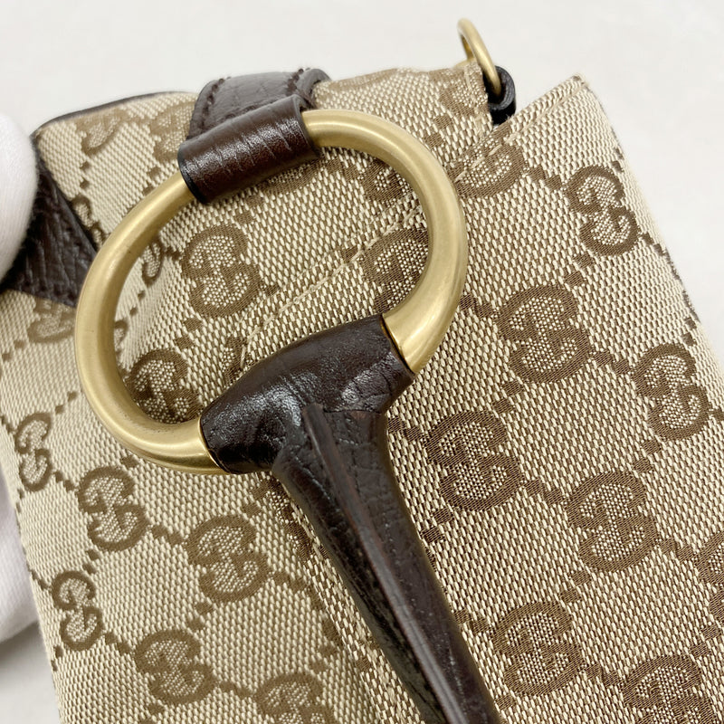 【6he4773-k】グッチ ハンドバッグ GGキャンバス ホースビット 114923 キャンバス ブラウン ゴールド金具【中古】レディース