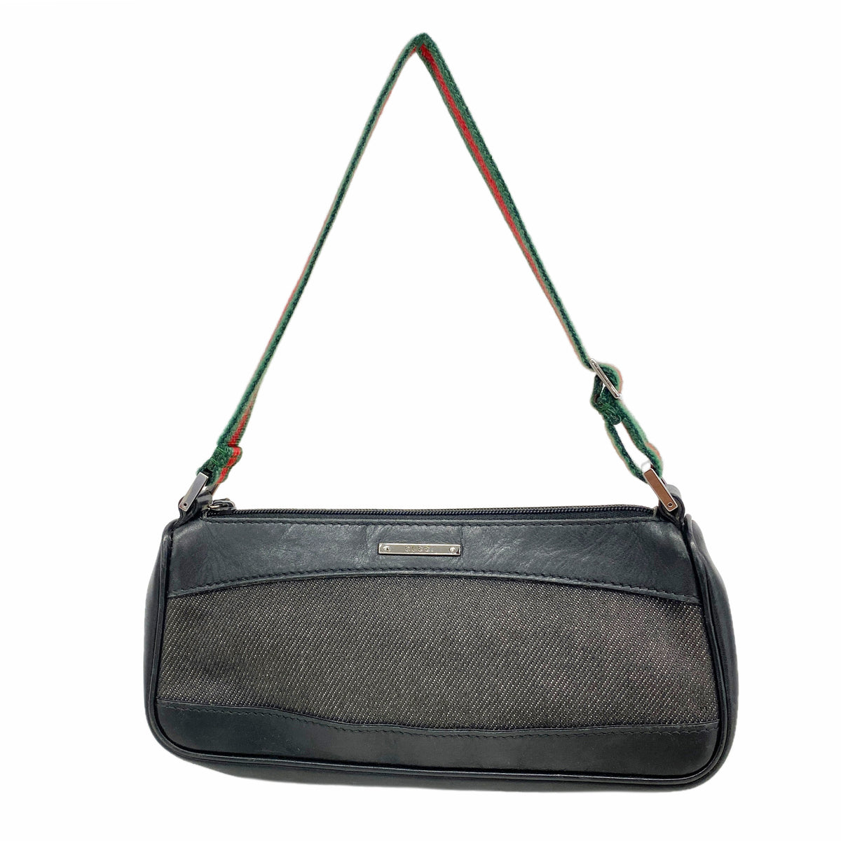 【6he4774-k】グッチ ハンドバッグ シェリーライン 92820 デニム ブラック シルバー金具【中古】レディース
