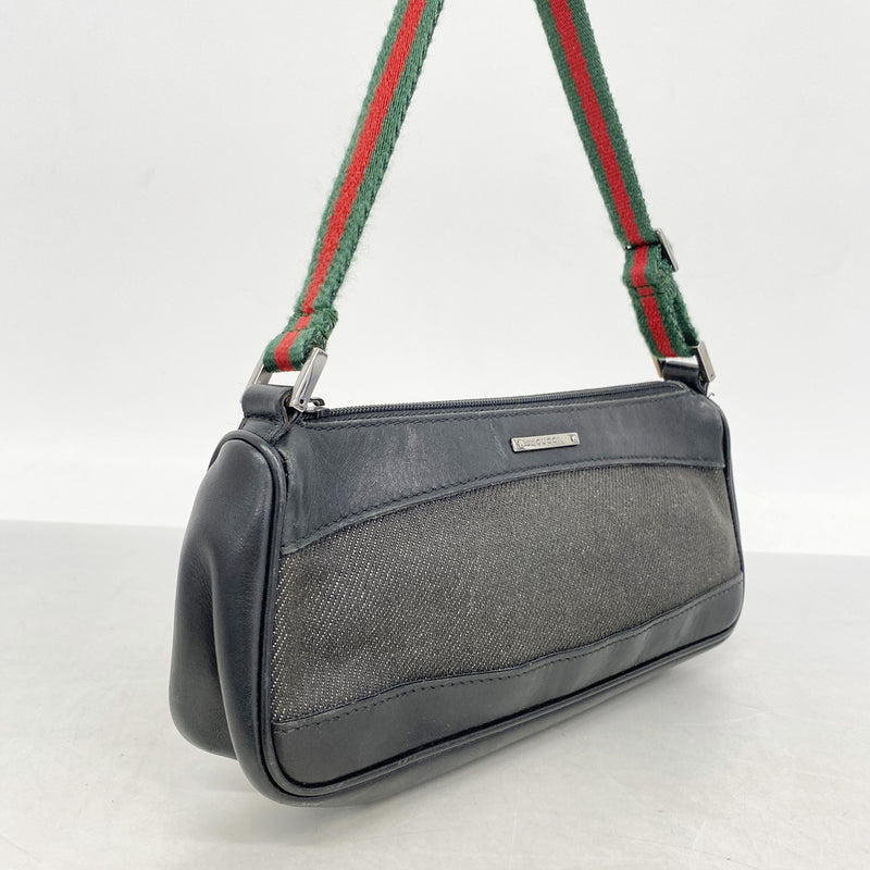 【6he4774-k】グッチ ハンドバッグ シェリーライン 92820 デニム ブラック シルバー金具【中古】レディース
